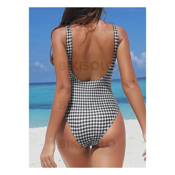 Bikisolo Femme Carreaux Cordon de serrage À Bretelles Sexy Élégante Jolis Une pièce Maillots De Bain