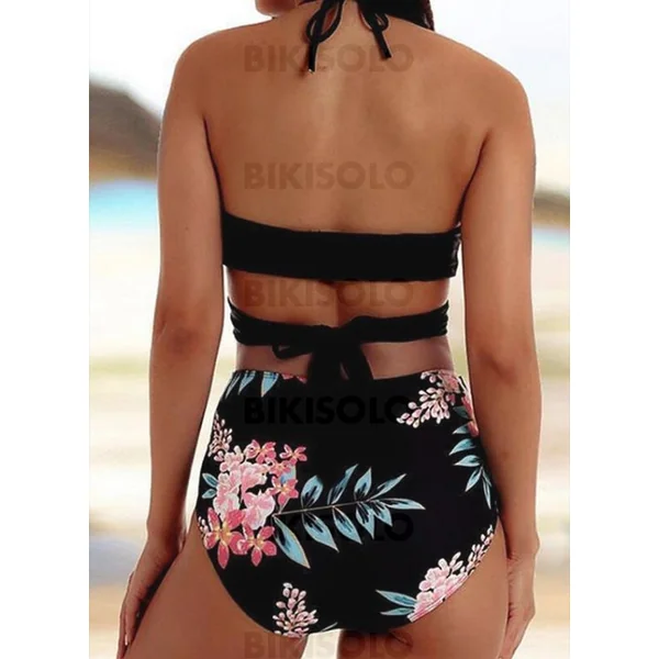 Bikisolo Femme Fleuris Faire monter Dos Nu Col V Bohème Attrayant Bikinis Maillots De Bain