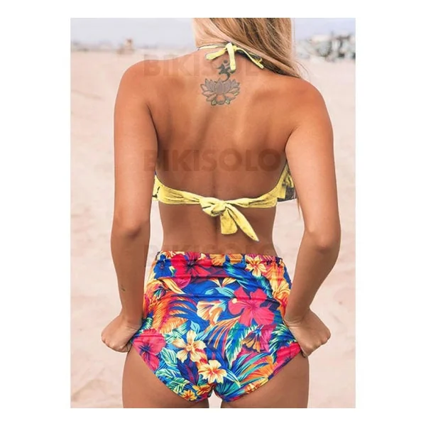 Bikisolo Femme Fleuris Froufrous Dos Nu Sexy Bikinis Maillots De Bain