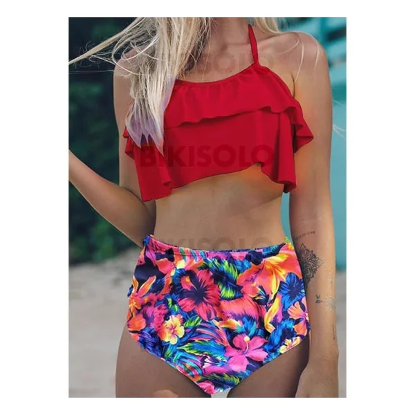 Bikisolo Femme Fleuris Froufrous Dos Nu Sexy Bikinis Maillots De Bain