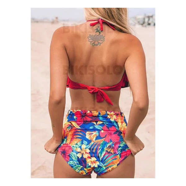 Bikisolo Femme Fleuris Froufrous Dos Nu Sexy Bikinis Maillots De Bain