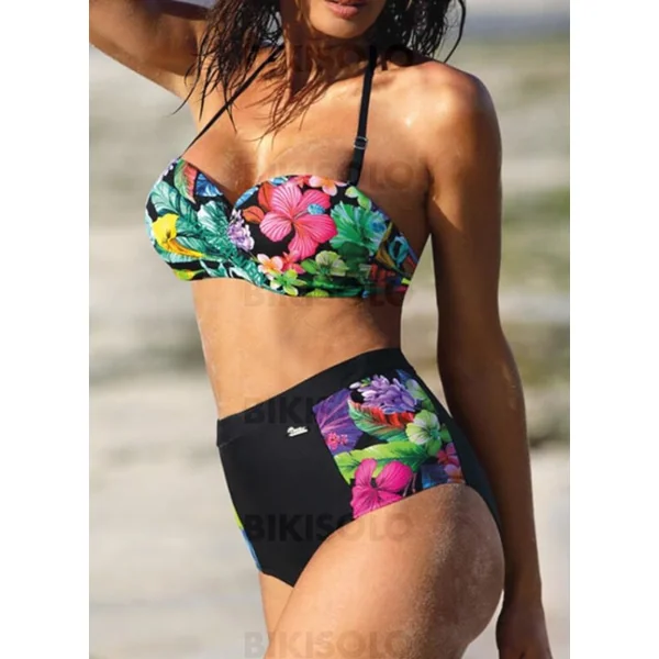 Bikisolo Femme Fleuris Imprimé Faire monter Dos Nu Jolis Boho Bikinis Maillots De Bain