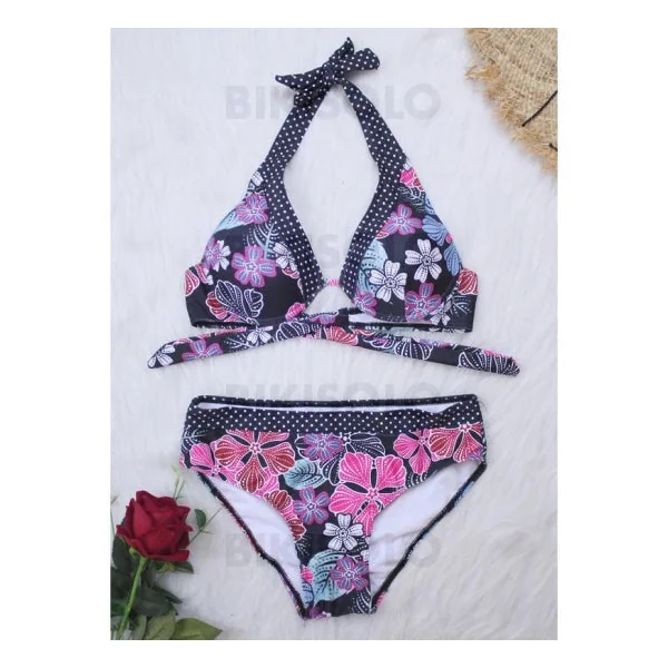 Bikisolo Femme Fleuris Taille Basse Dos Nu Col Rond Sexy Décontractée Bikinis Maillots De Bain