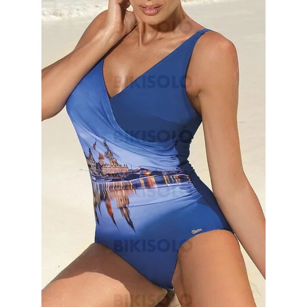 Bikisolo Femme Imprimé Traverser À Bretelles Attrayant Décontractée Une pièce Maillots De Bain