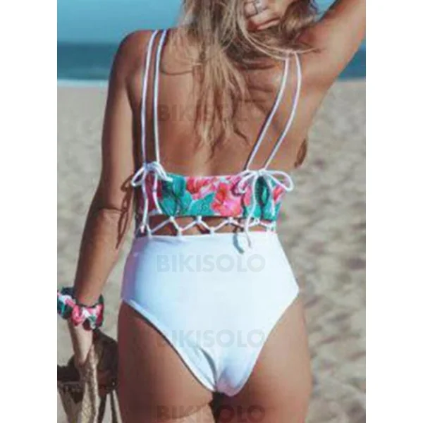 Bikisolo Femme Imprimé Évider À Bretelles Col V Jolis Une pièce Maillots De Bain