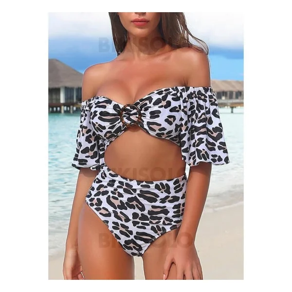 Bikisolo Femme Léopard Imprimé Épaule Dénudée Sexy Jolis Classique Attrayant Bikinis Maillots De Bain