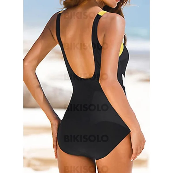 Bikisolo Femme Rayures Couleurs Opposées À Bretelles Col U Élégante Sports Une pièce Maillots De Bain
