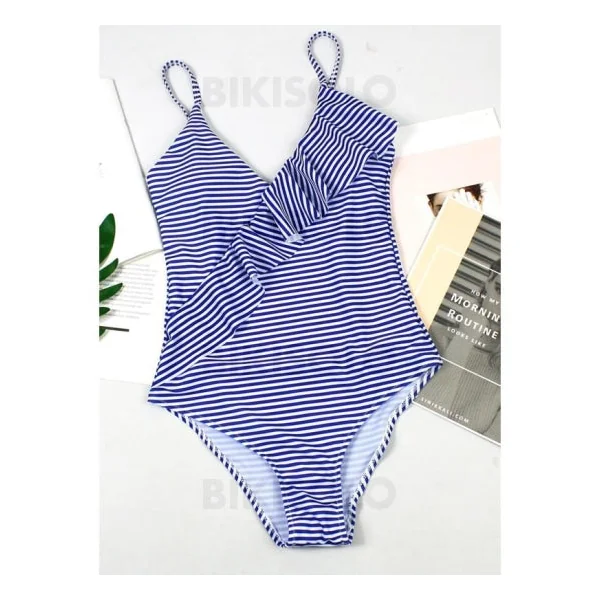 Bikisolo Femme Rayures Dos Nu Col V Sexy Une pièce Maillots De Bain