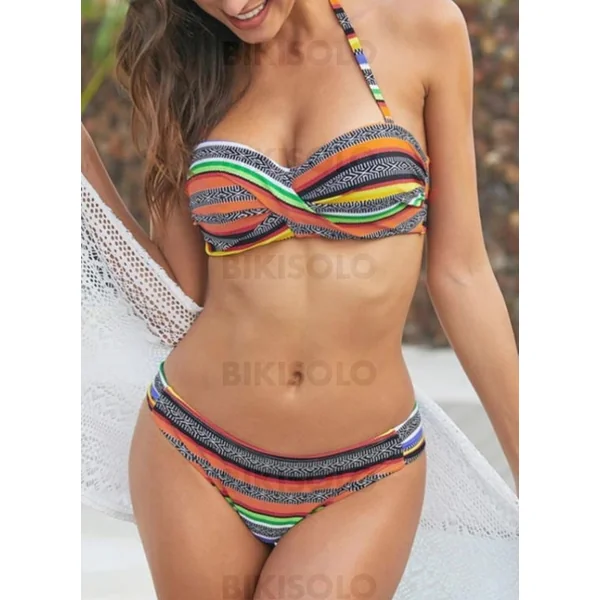 Bikisolo Femme Rayures Dos Nu Sexy À La Mode Jolis Attrayant Bikinis Maillots De Bain