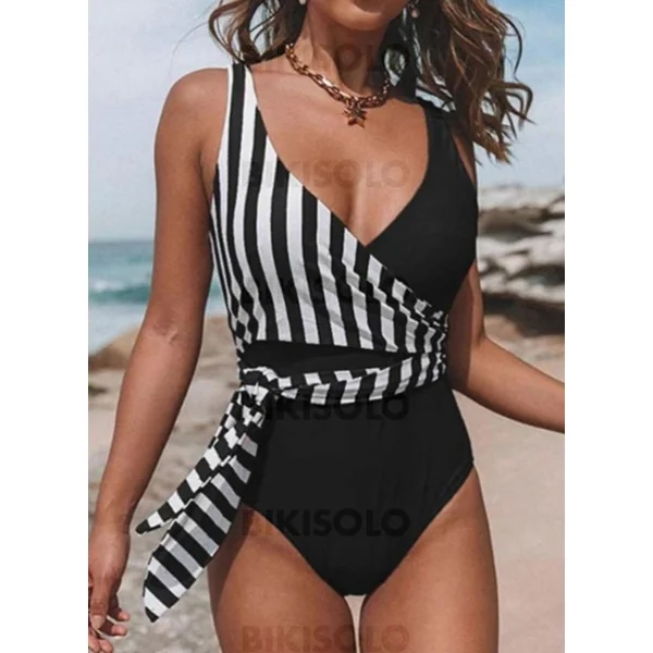 Bikisolo Femme Rayures Sans Bretelle Classique Exquis Une pièce Maillots De Bain