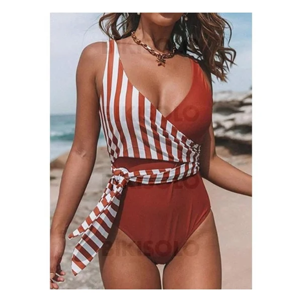 Bikisolo Femme Rayures Sans Bretelle Classique Exquis Une pièce Maillots De Bain