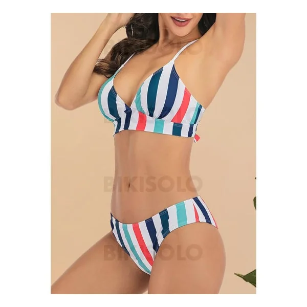 Bikisolo Femme Rayures Taille Basse Dos Nu Col V Sexy Bikinis Maillots De Bain