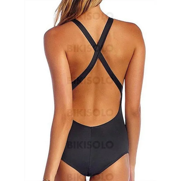 Bikisolo Femme Rayures Trou de serrure Col Rond Col Haut Sexy Classique Une pièce Maillots De Bain