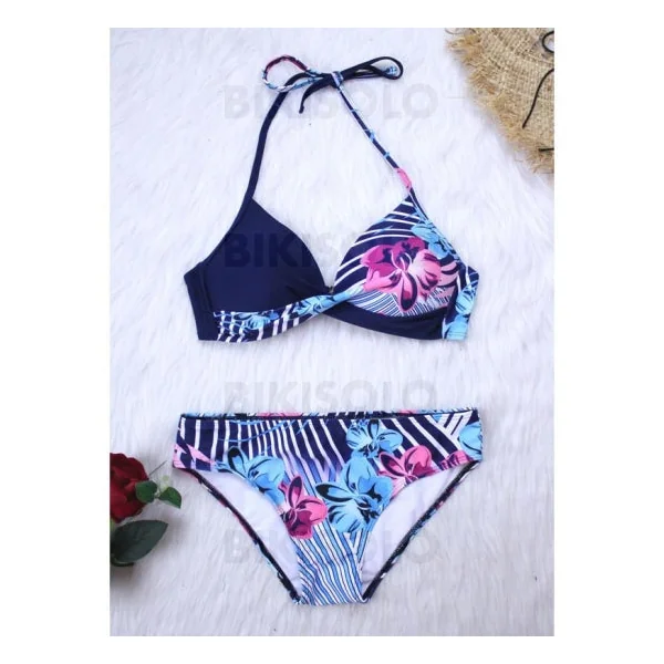 Bikisolo Femme Taille Basse Patchwork Dos Nu Sexy Bikinis Maillots De Bain