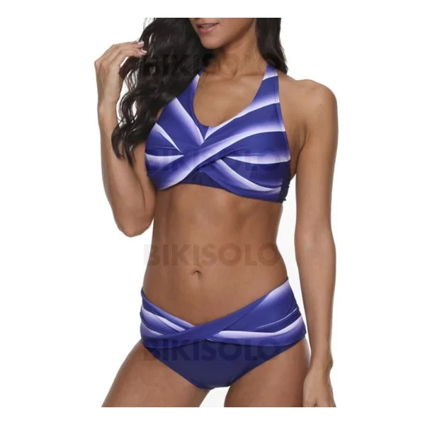 Bikisolo Femme Traverser Pente Dos Nu Col Rond Élégante Bikinis Maillots De Bain