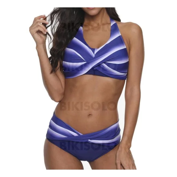 Bikisolo Femme Traverser Pente Dos Nu Col Rond Élégante Bikinis Maillots De Bain