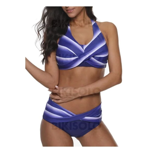 Bikisolo Femme Traverser Pente Dos Nu Col Rond Élégante Bikinis Maillots De Bain