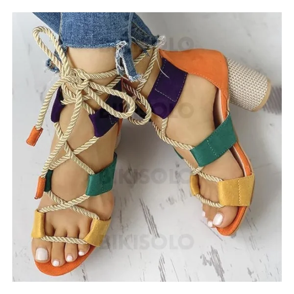 Bikisolo Femmes PU Talon bottier Sandales À bout ouvert avec Ouvertes chaussures