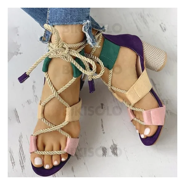 Bikisolo Femmes PU Talon bottier Sandales À bout ouvert avec Ouvertes chaussures