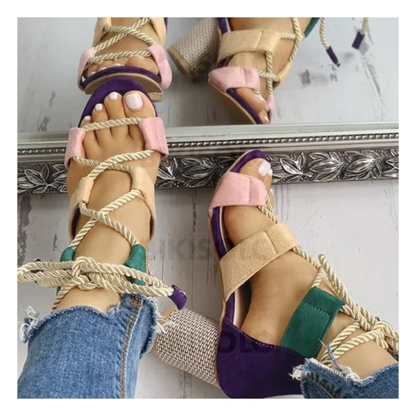 Bikisolo Femmes PU Talon bottier Sandales À bout ouvert avec Ouvertes chaussures