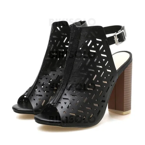 Bikisolo Femmes PU Talon bottier À bout ouvert avec Boucle chaussures