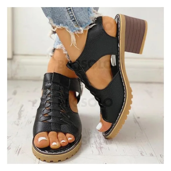 Bikisolo Femmes PU Talon bottier À bout ouvert avec Zip chaussures