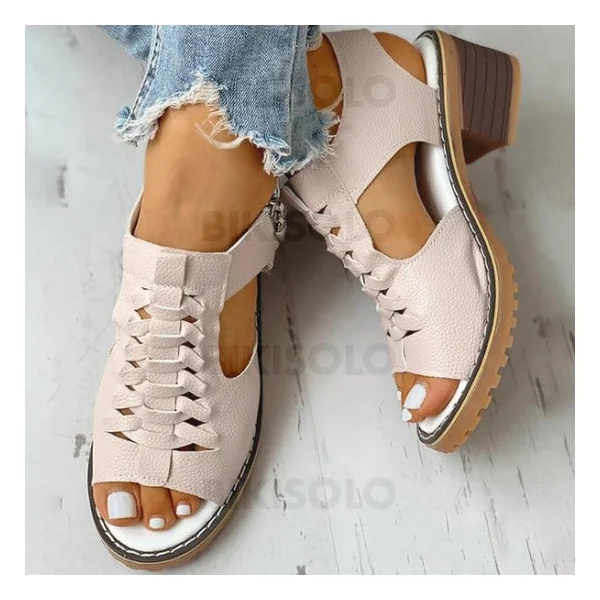 Bikisolo Femmes PU Talon bottier À bout ouvert avec Zip chaussures