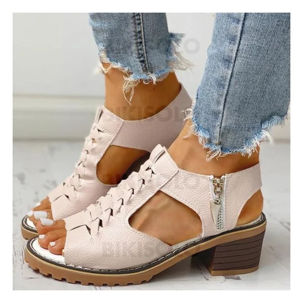 Bikisolo Femmes PU Talon bottier À bout ouvert avec Zip chaussures