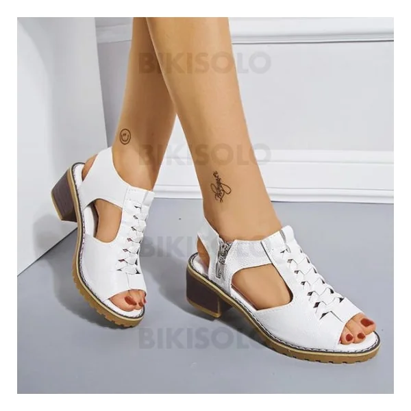 Bikisolo Femmes PU Talon bottier À bout ouvert avec Zip chaussures