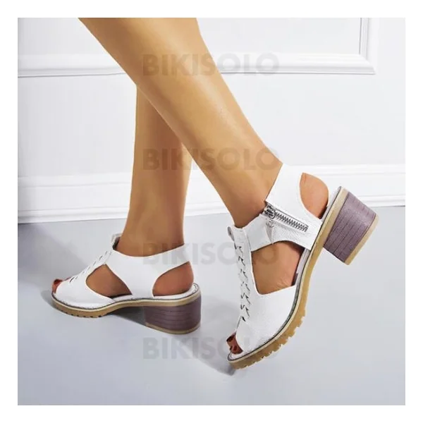 Bikisolo Femmes PU Talon bottier À bout ouvert avec Zip chaussures