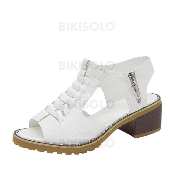 Bikisolo Femmes PU Talon bottier À bout ouvert avec Zip chaussures