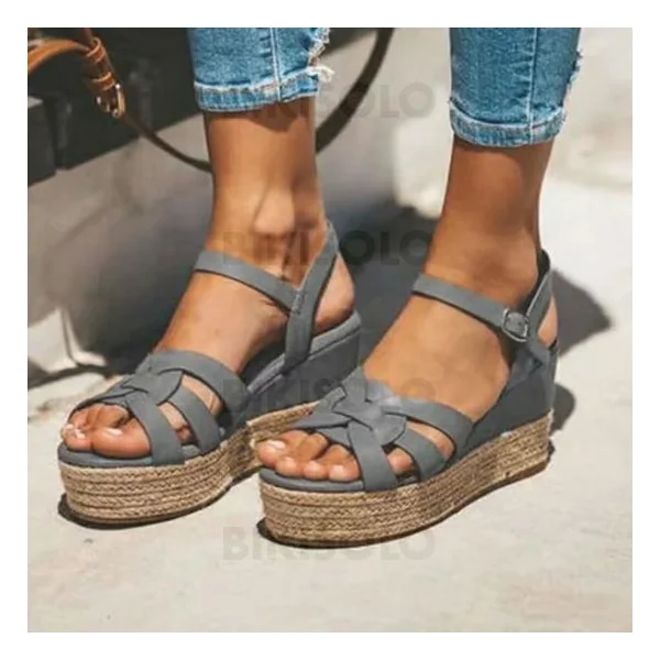 Bikisolo Femmes PU Talon compensé Sandales avec Boucle chaussures