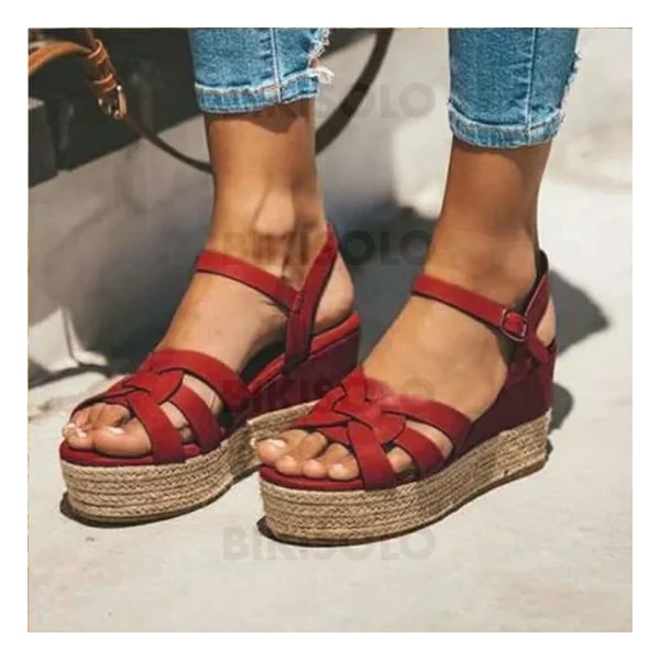 Bikisolo Femmes PU Talon compensé Sandales avec Boucle chaussures