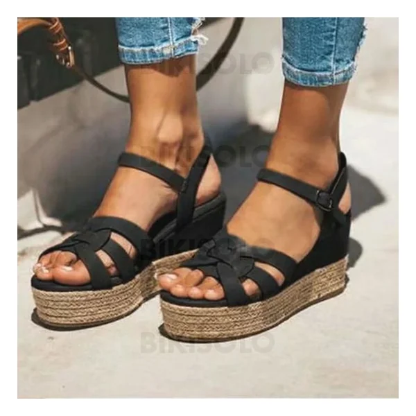 Bikisolo Femmes PU Talon compensé Sandales avec Boucle chaussures