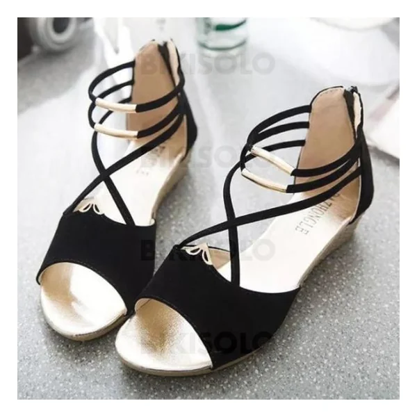 Bikisolo Femmes PU Talon compensé Sandales Compensée À bout ouvert avec Zip chaussures