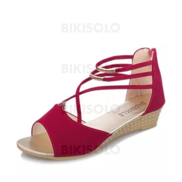 Bikisolo Femmes PU Talon compensé Sandales Compensée À bout ouvert avec Zip chaussures