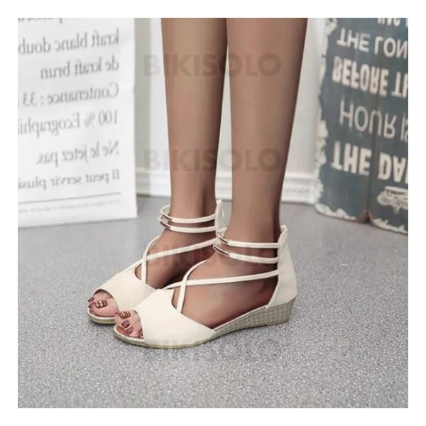 Bikisolo Femmes PU Talon compensé Sandales Compensée À bout ouvert avec Zip chaussures