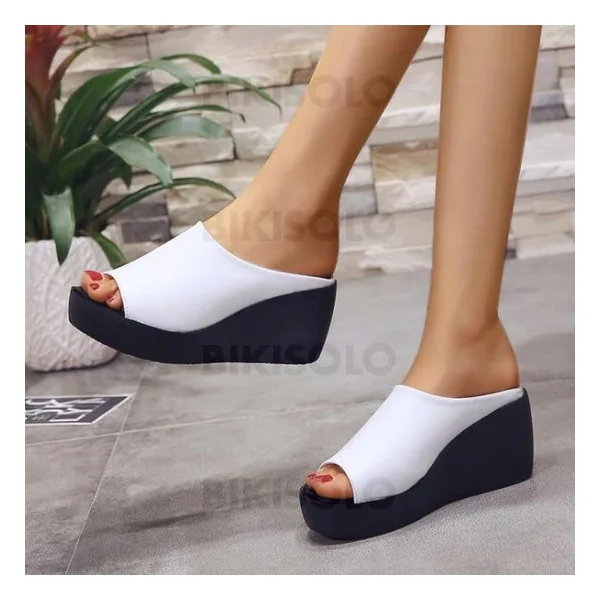 Bikisolo Femmes PU Talon compensé Sandales À bout ouvert Chaussons chaussures