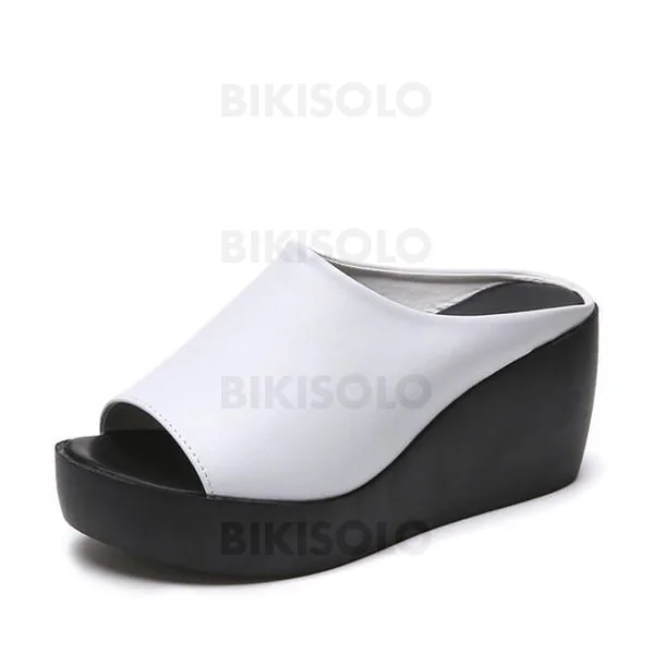 Bikisolo Femmes PU Talon compensé Sandales À bout ouvert Chaussons chaussures