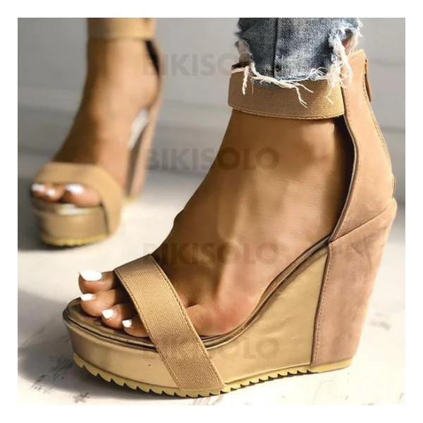 Bikisolo Femmes PU Talon compensé Sandales À bout ouvert chaussures
