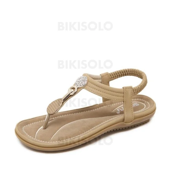 Bikisolo Femmes PU Talon plat Sandales À bout ouvert avec Strass chaussures