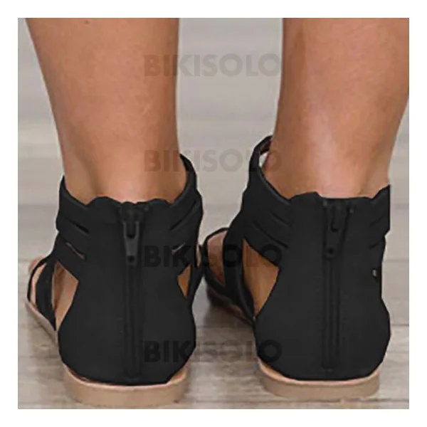 Bikisolo Femmes PU Talon plat Sandales À bout ouvert avec Élastique chaussures