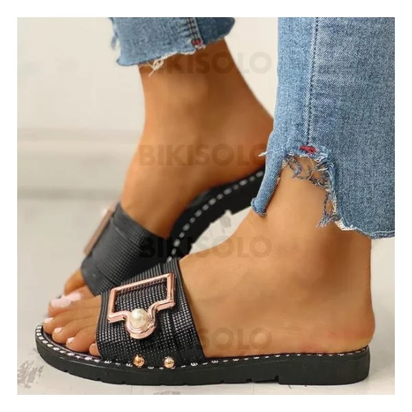 Bikisolo Femmes PVC Talon plat Chaussons avec Boucle chaussures