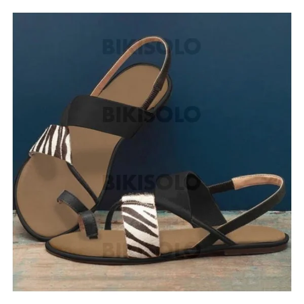 Bikisolo Femmes Similicuir Talon plat Sandales À bout ouvert avec Semelle chaussures