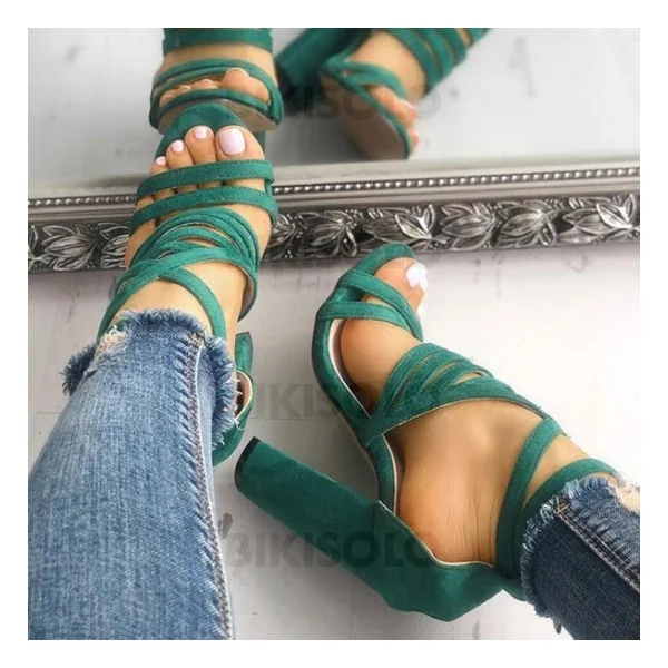 Bikisolo Femmes Suède Sandales À bout ouvert avec Boucle chaussures