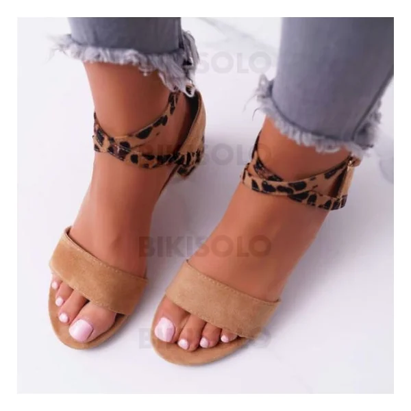 Bikisolo Femmes Suède Talon bottier Sandales À bout ouvert avec Boucle La copie Animale chaussures
