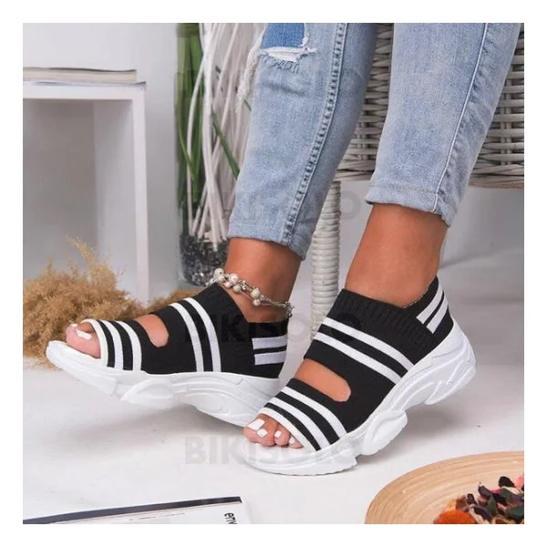 Bikisolo Femmes Tissu Mesh Talon compensé Sandales À bout ouvert avec Autres chaussures
