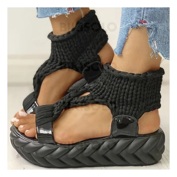 Bikisolo Femmes Tissu Talon plat Sandales À bout ouvert chaussures