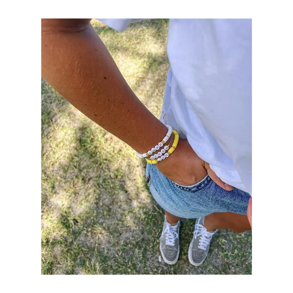 Bracelet Perles de Frangines SURF Dorée Blanc - Bijou Glisse HotMer