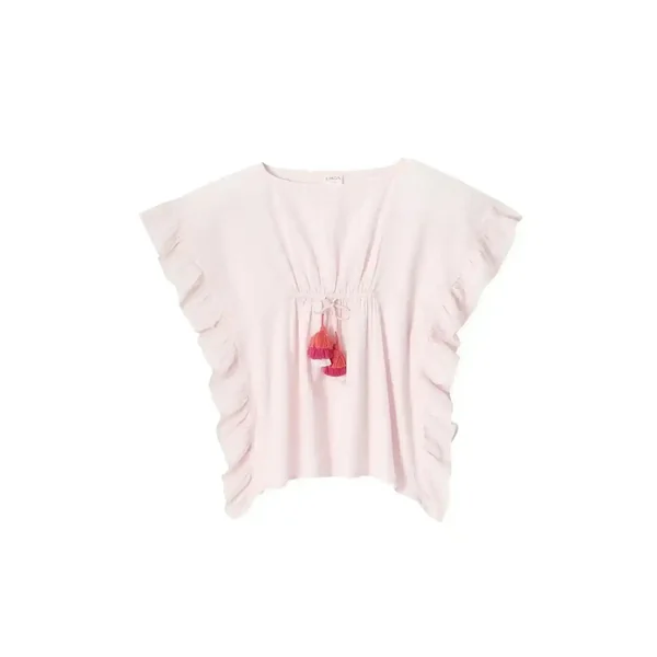 Caftan fille à pompons, rose pâle | LEA